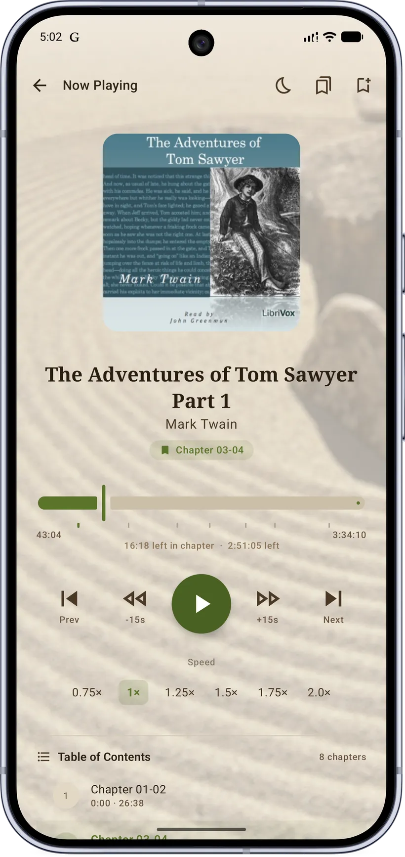 The built-in audiobook player